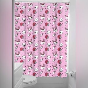 NEW Sourpuss Pink Skulls Brains & Zombie Bunnies Goth Polyester Shower Curtain